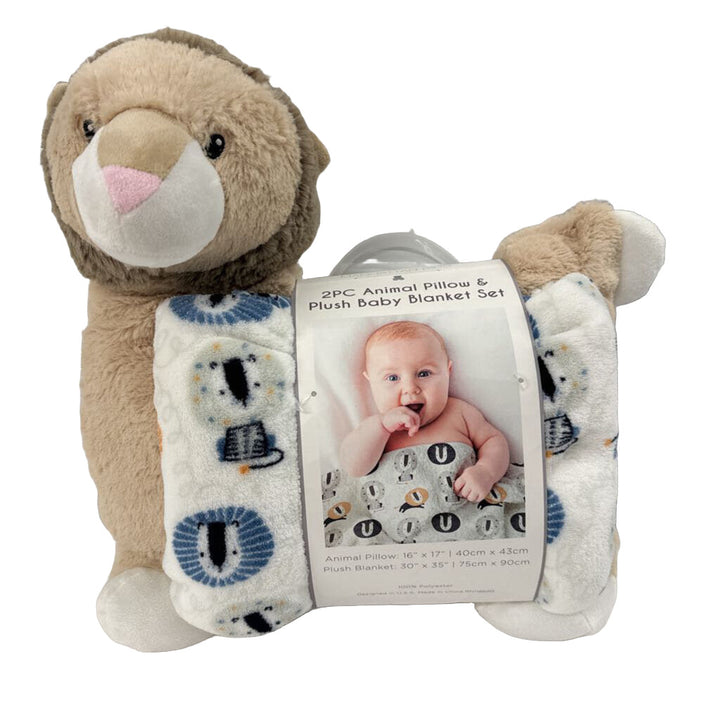 Animal Pillow + Plush Blanket