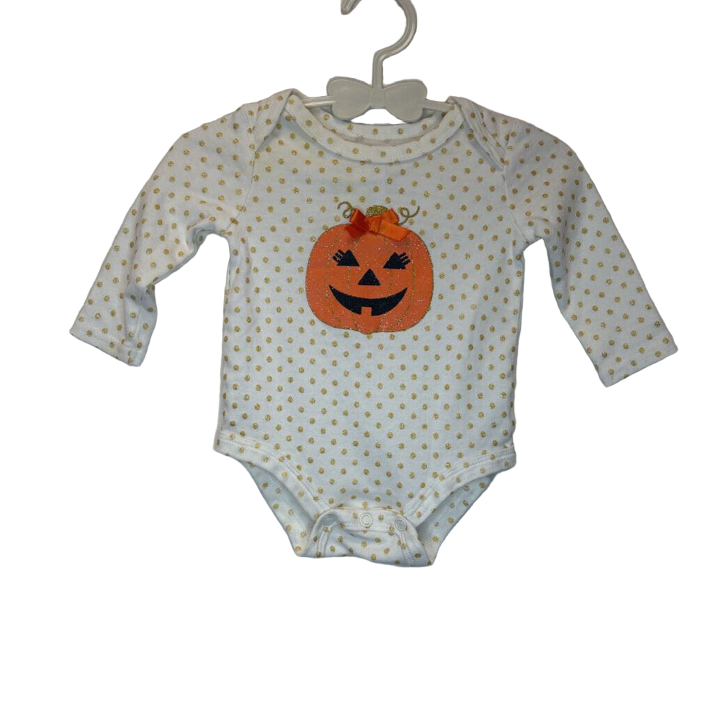 LS Onesie / Pumpkin + Glitter Dots