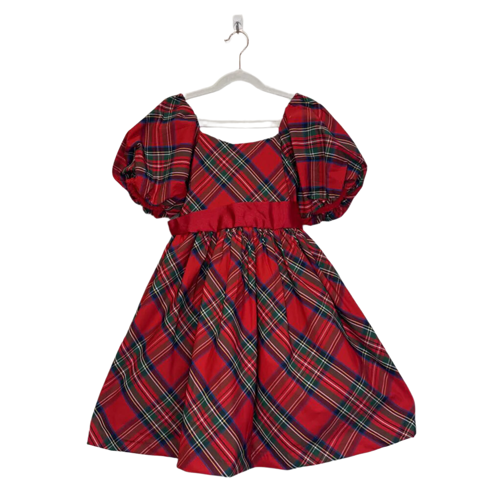 Bubble Sleeves Classic Christmas Plaid Dress