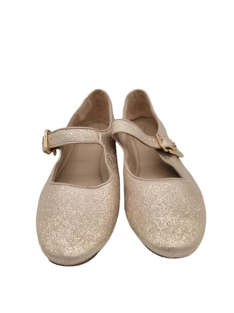 Buckle Clasps Glittery Gold Flats
