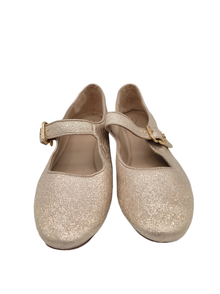 Buckle Clasps Glittery Gold Flats