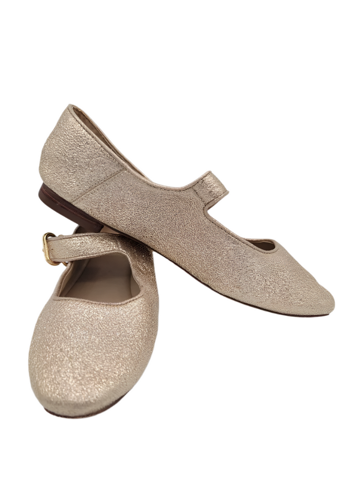 Buckle Clasps Glittery Gold Flats
