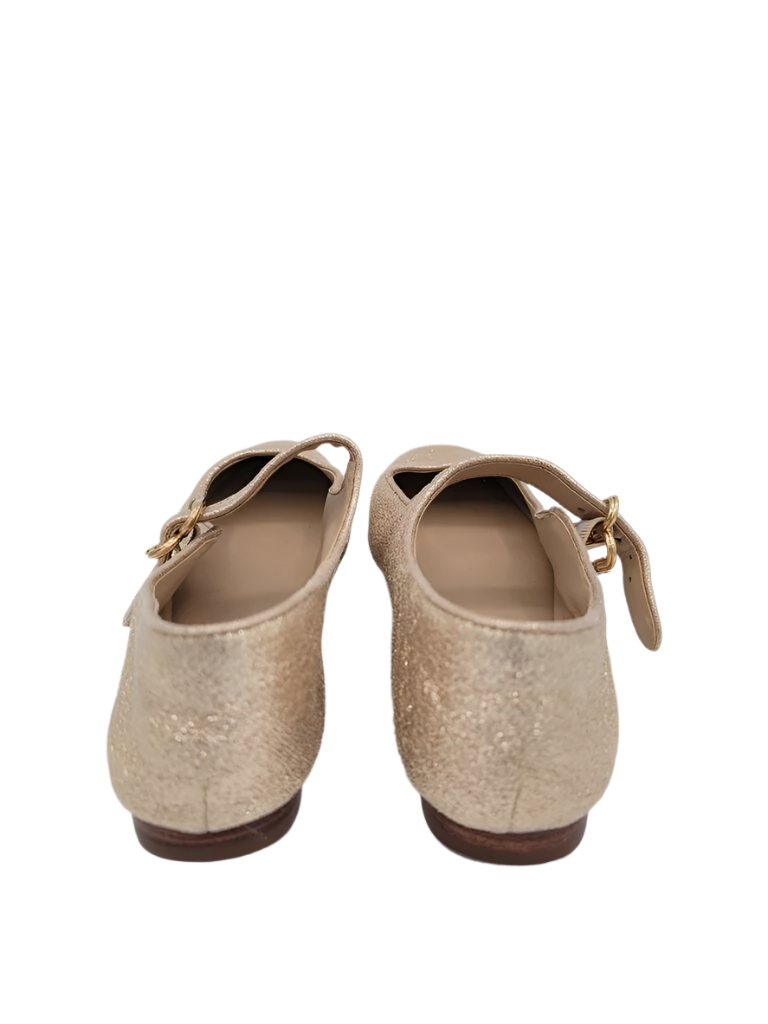 Buckle Clasps Glittery Gold Flats