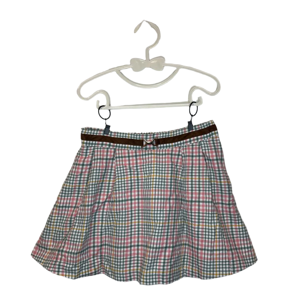 Adjustable Waist Pleated Plaid Skirt