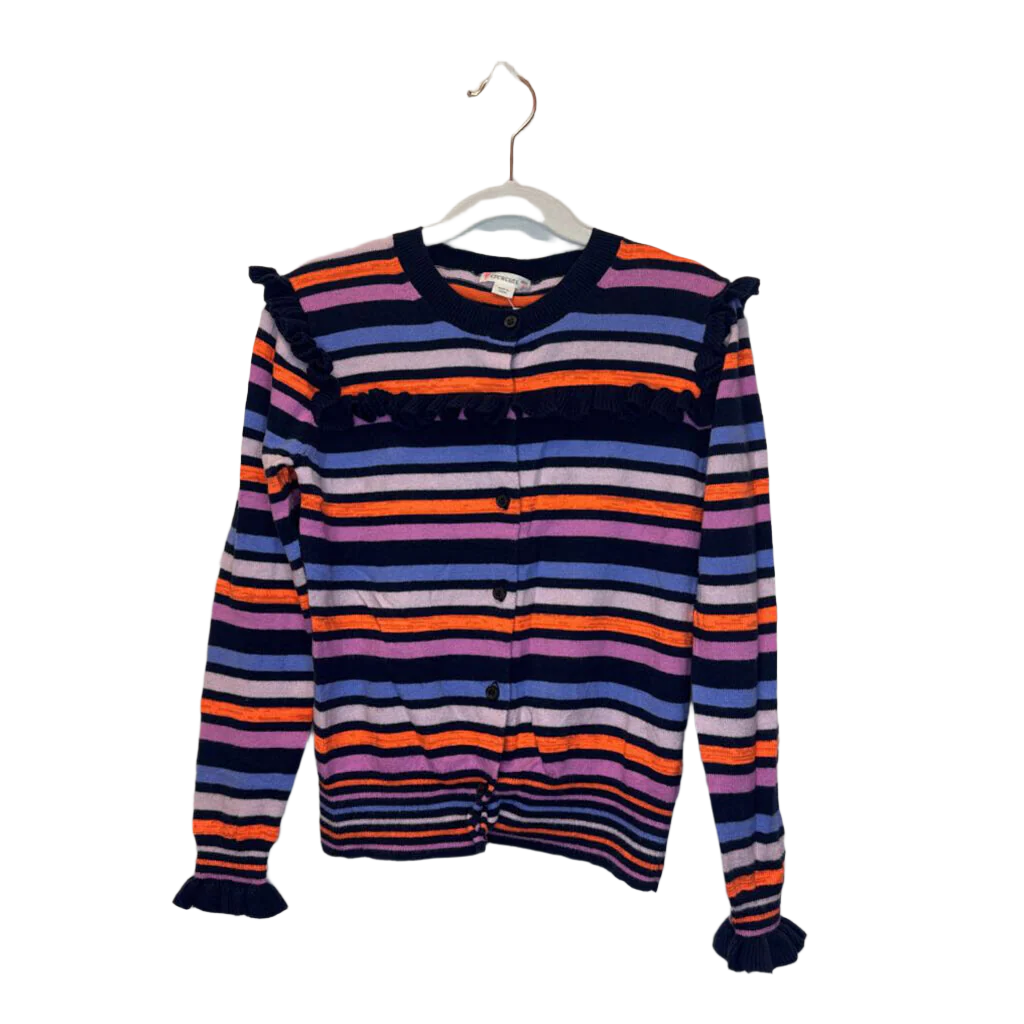 LS Striped Cardigan / Ruffle Chest