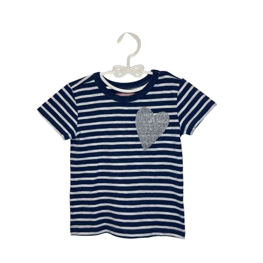 Short Sleeve Shirt/Striped Silver Heart