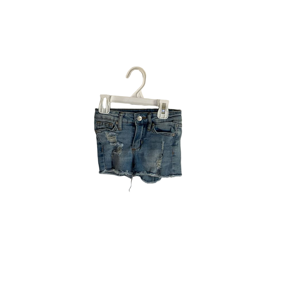 Adjustable Waist Destressed Denim Shorts