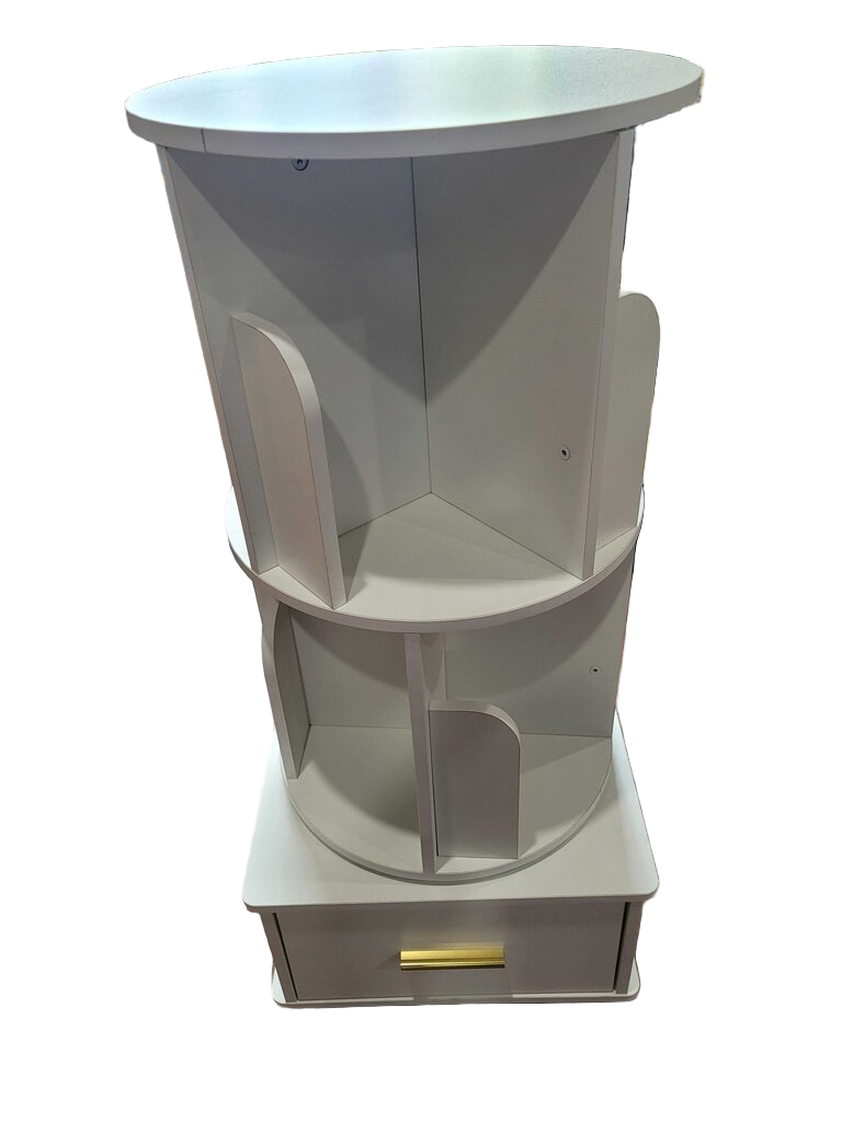 3-Tier Rotating Bookshelf with Drawer