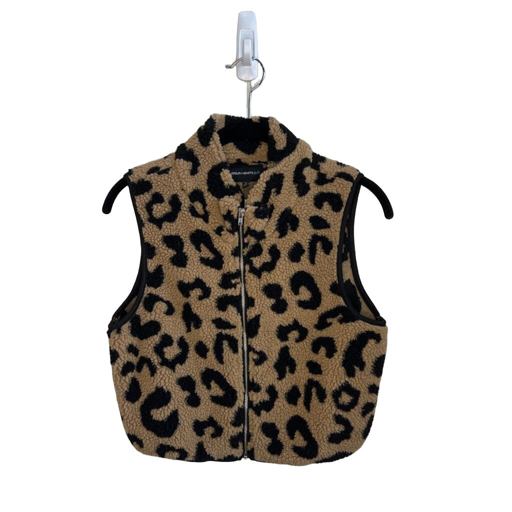 Zip-up Fuzzy Vest - Cheetah Print