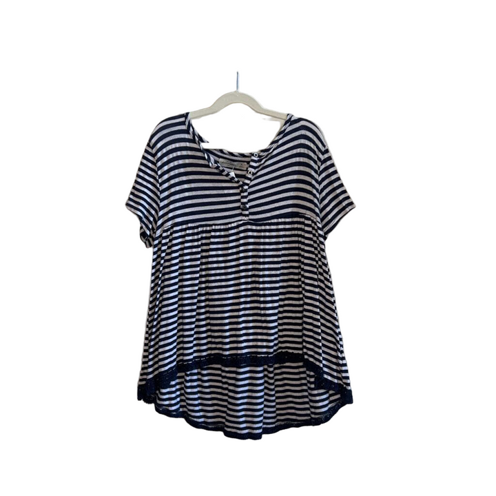 Striped Blouse w/Crochet Hem
