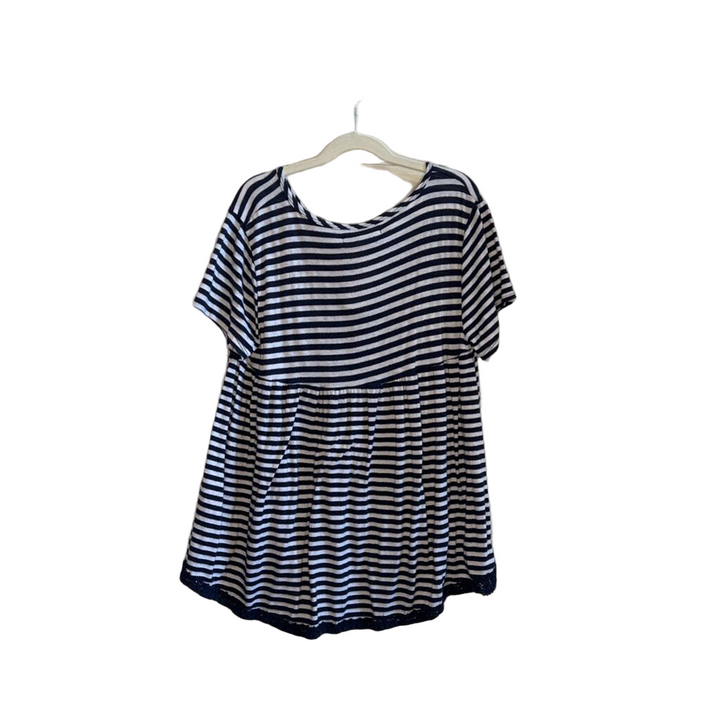 Striped Blouse w/Crochet Hem