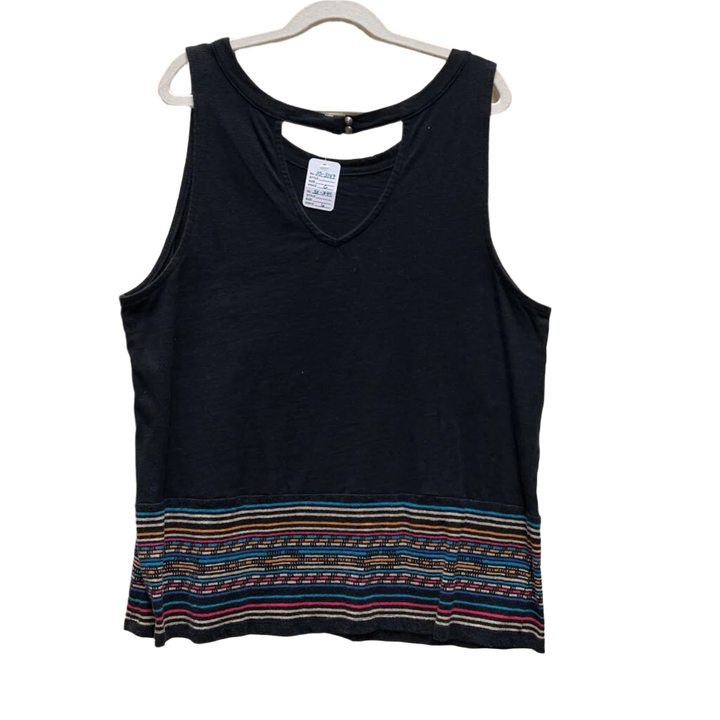 Black Sleeveless Blouse w/Multi Color Design M