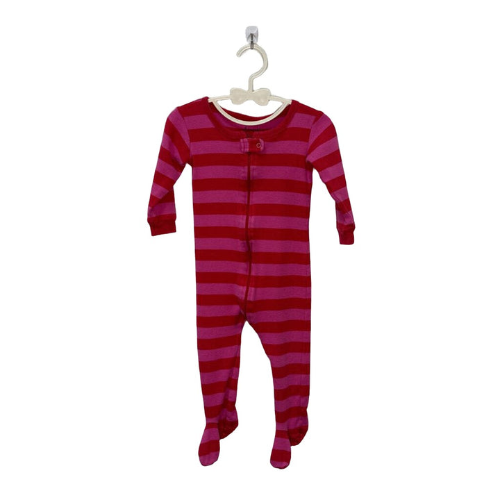 LS Footed Onesie / Pink & Red Stripes