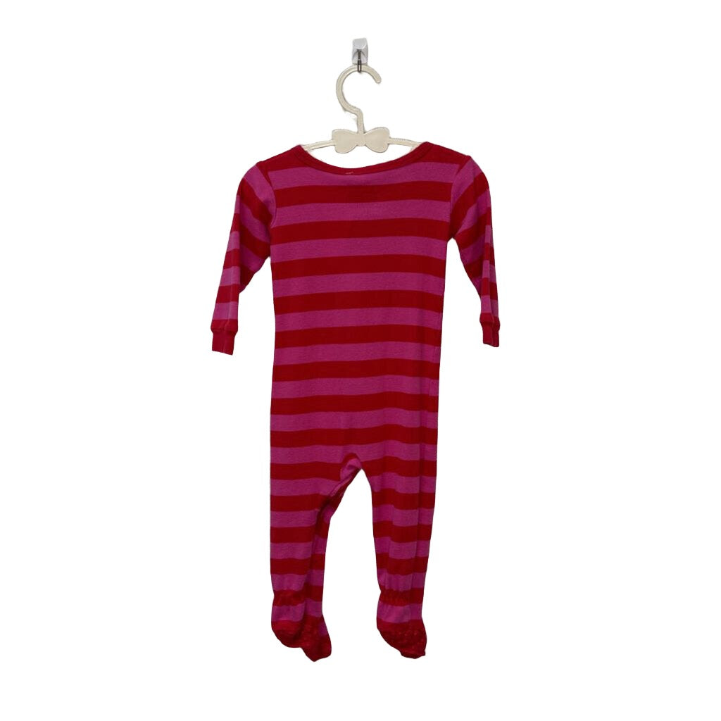 LS Footed Onesie / Pink & Red Stripes