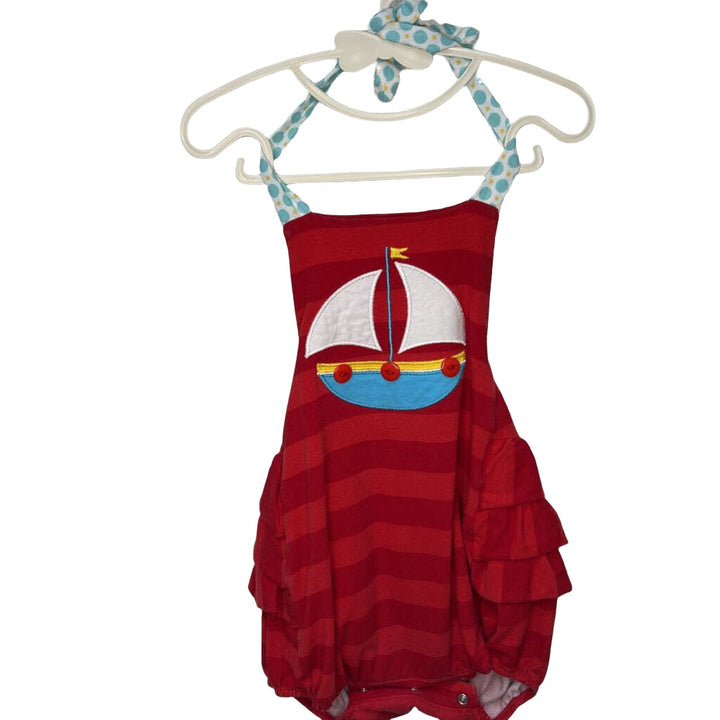 Tie Neck Romper / Ruffle Bottom / Boat