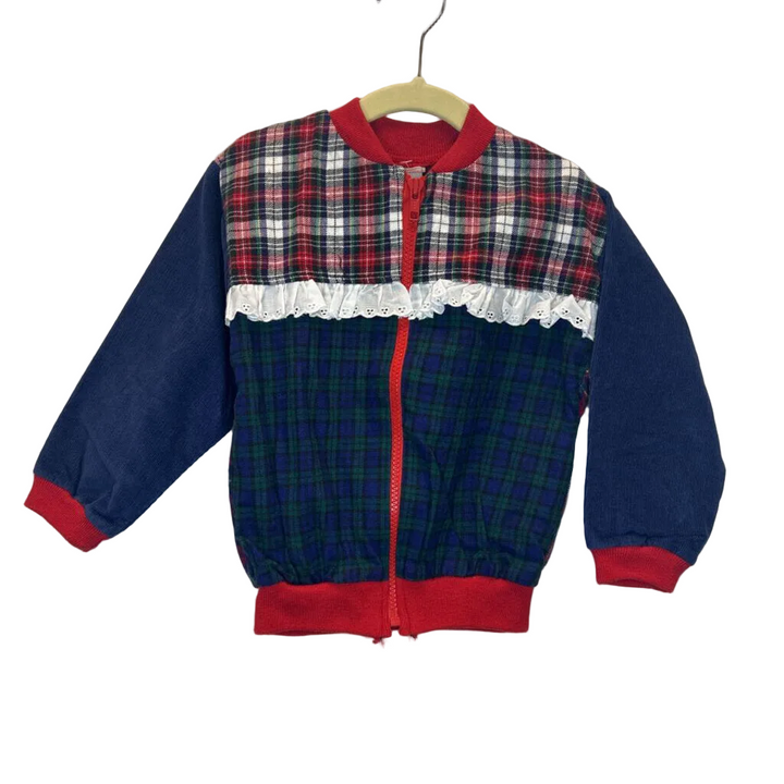 Corduroy Plaid Zip-Up Jacket