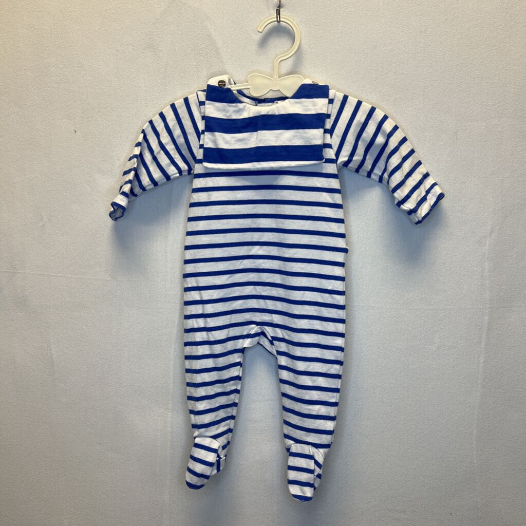 LS Footed Striped Onesie / Square Collar