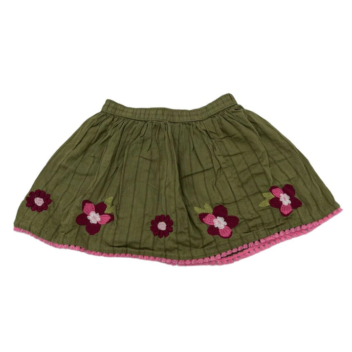 Elastic Waist Skirt / Embroidered Flowers