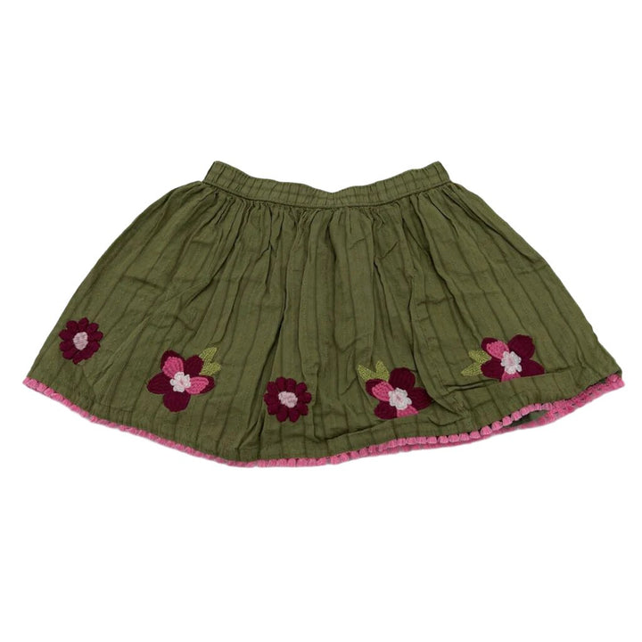 Elastic Waist Skirt / Embroidered Flowers