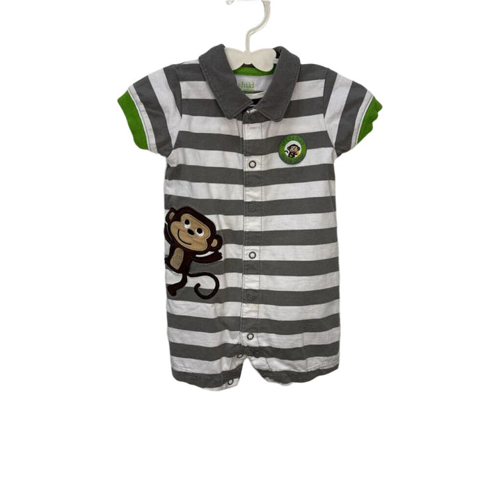 SS Collared Striped Romper / Monkey