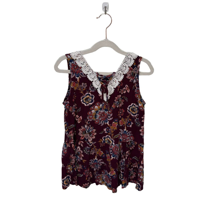 Tank Blouse / Floral + Tie Neck