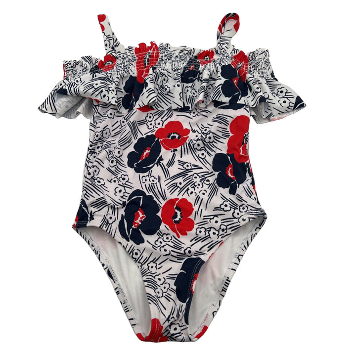 One Pc Bathing Suit / Red White Blue Flowers