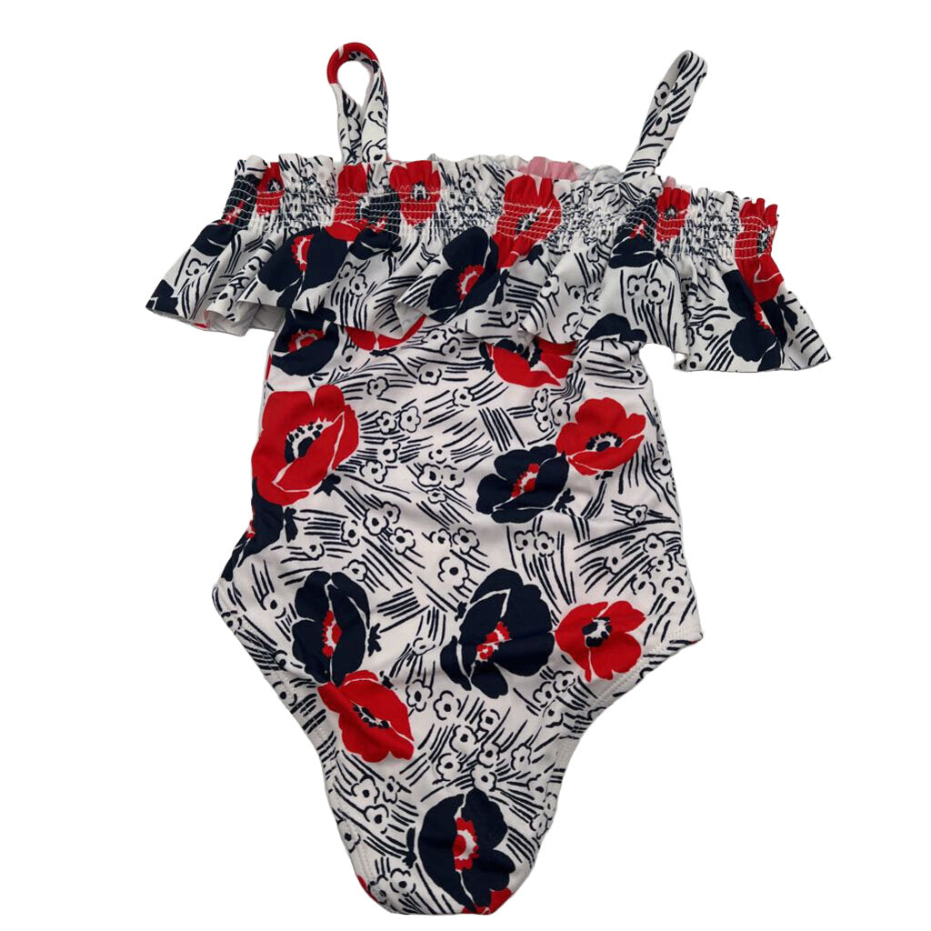 One Pc Bathing Suit / Red White Blue Flowers