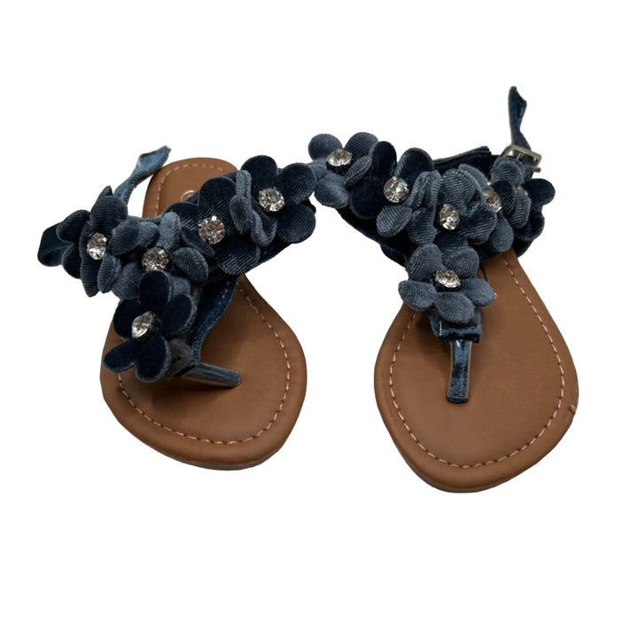 Velvet Strap Sandal / Flowers + Rhinestones