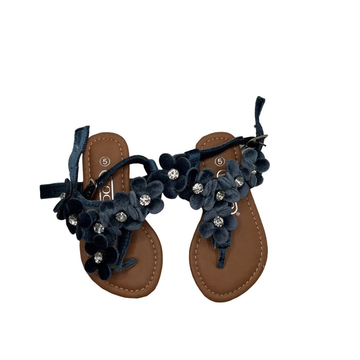 Velvet Strap Sandal / Flowers + Rhinestones