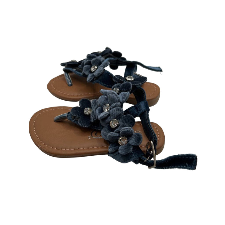 Velvet Strap Sandal / Flowers + Rhinestones