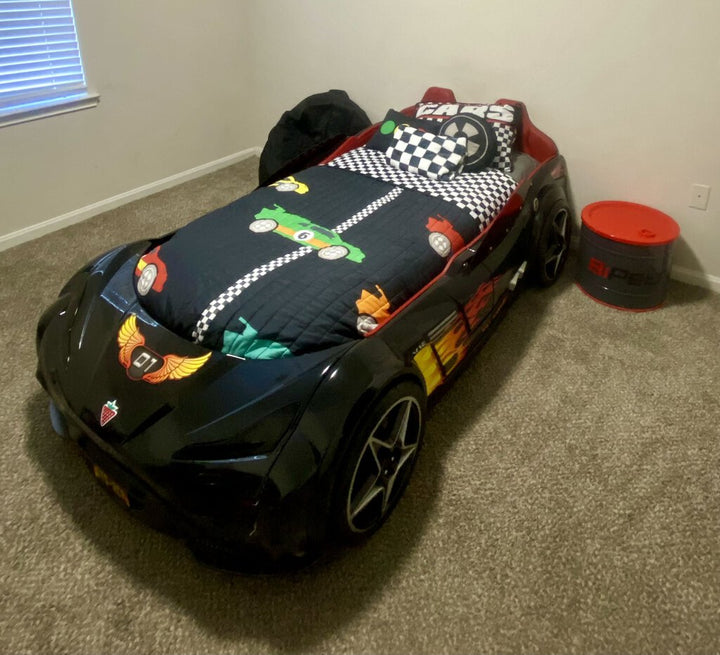 Twin-Size Race Car Bed w/ Gallon Nightstand