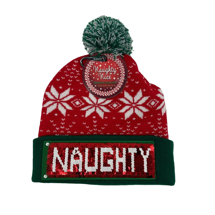 Naughty or Nice Sequin Pom Hat