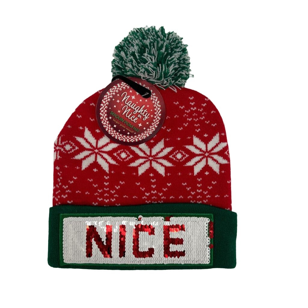 Naughty or Nice Sequin Pom Hat