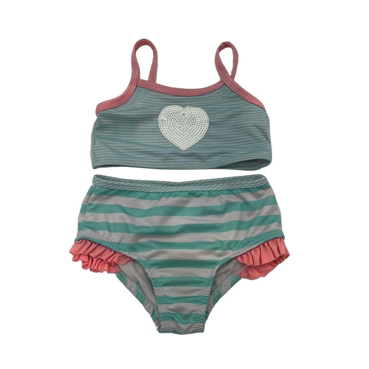 2 Pc Sequin Heart Swimsuit