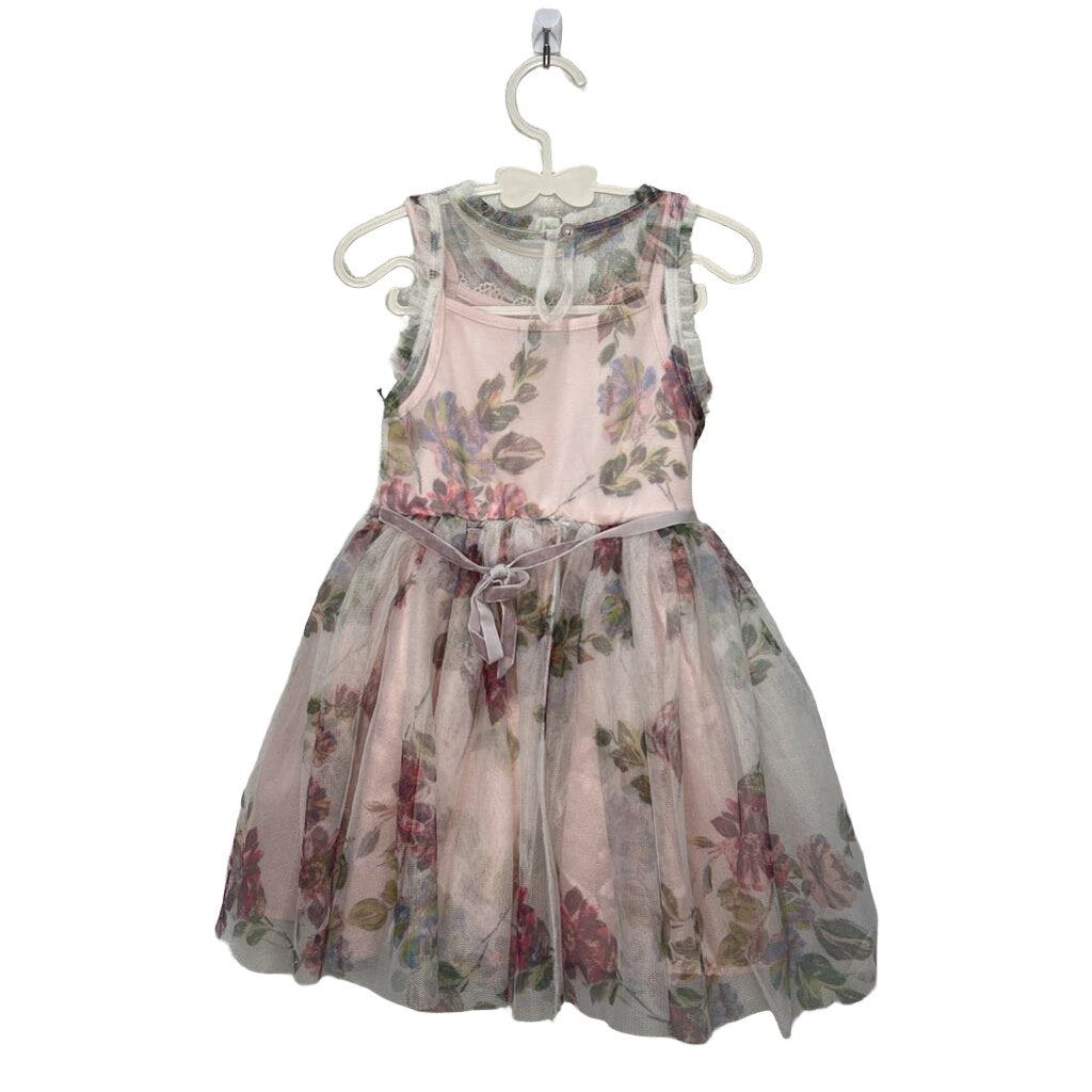 Sleeveless Overlay Tulle Floral Dress