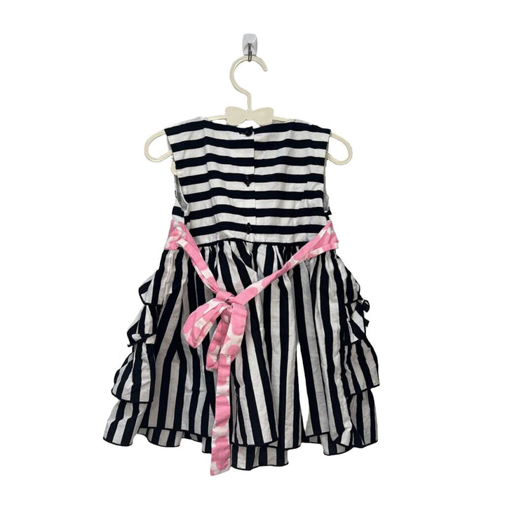 Sleeveless Striped Ruffle Dress / Pink Bow