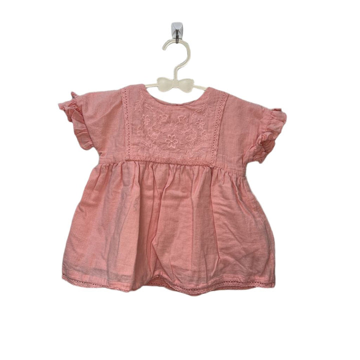 Ruffle Sleeve Top / Embroidered Flowers