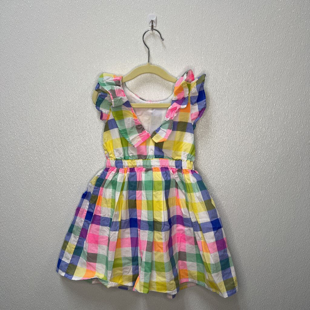 Ruffle Sleeve Cotton Dress / Checkered