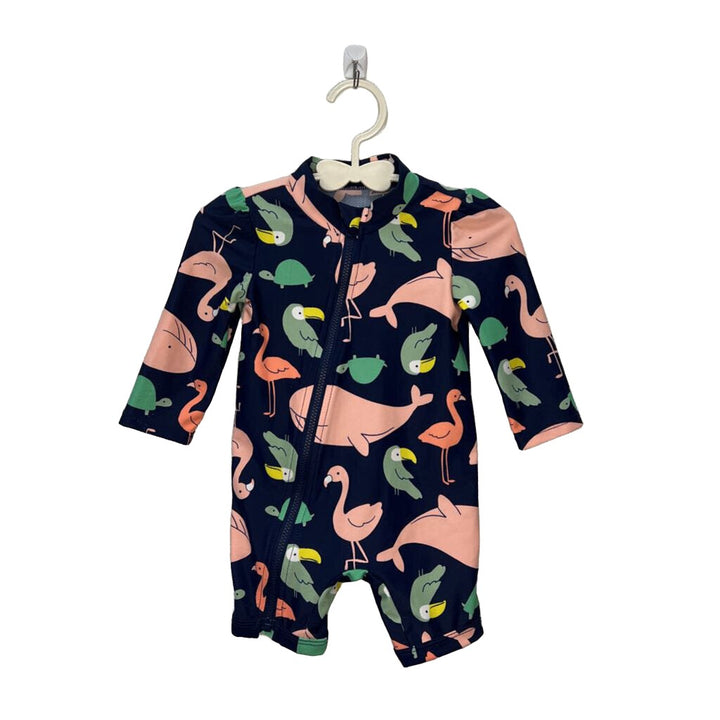 LS Zip-Up Flamingo Swimsuit