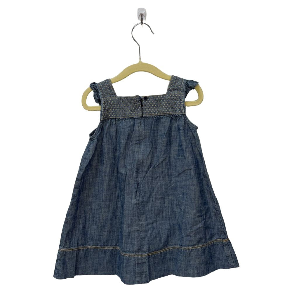 Ruffle Sleeve Denim Dress / Brown Stitching