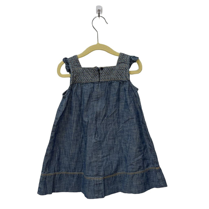 Ruffle Sleeve Denim Dress / Brown Stitching