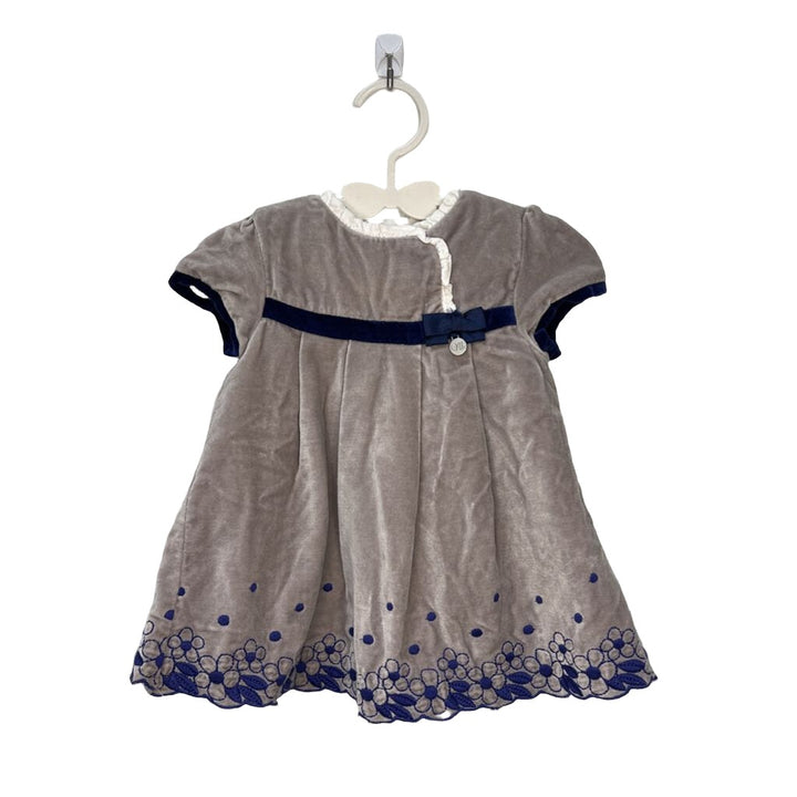 Capped Sleeve Velvet Dress / Stitched Flowers