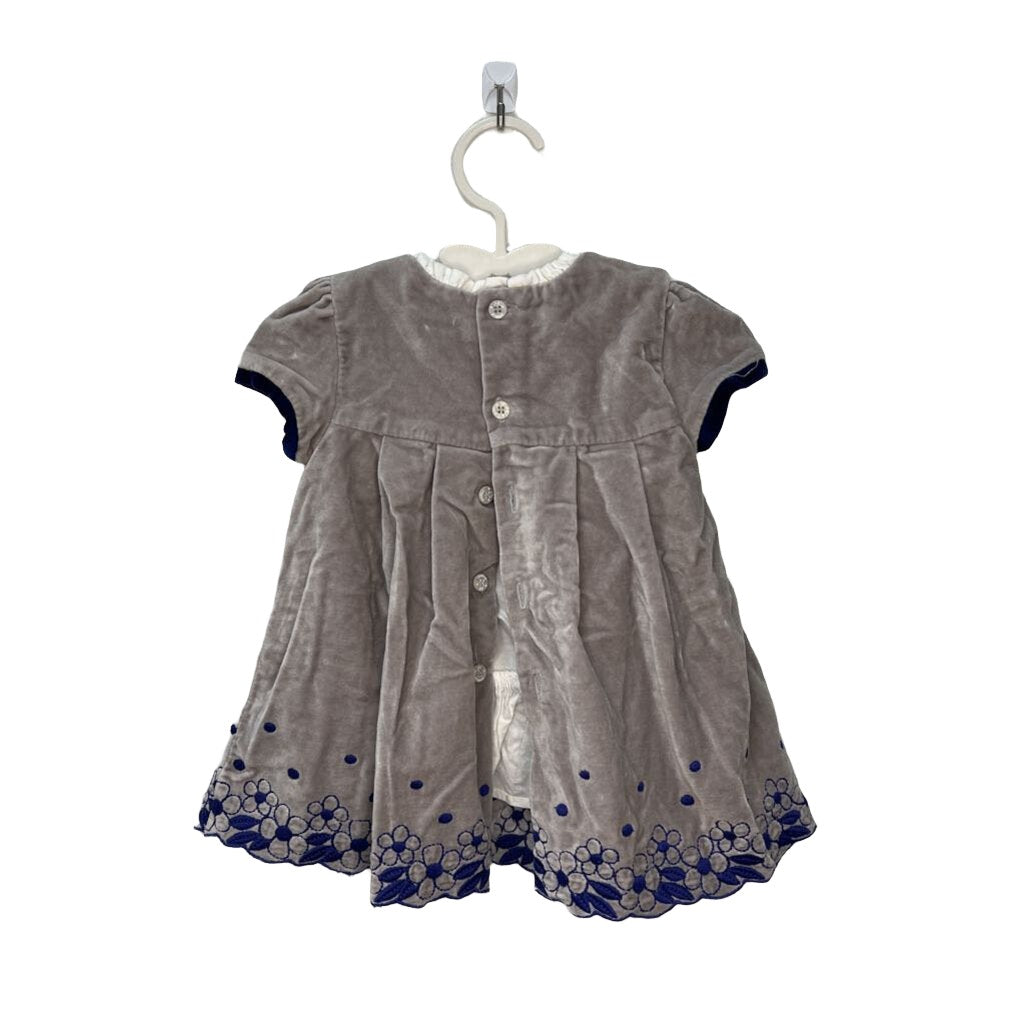 Capped Sleeve Velvet Dress / Stitched Flowers