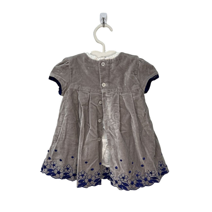 Capped Sleeve Velvet Dress / Stitched Flowers