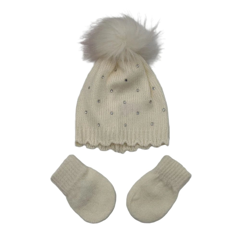 Pom-Pom Jeweled Beanie w/ Mitts
