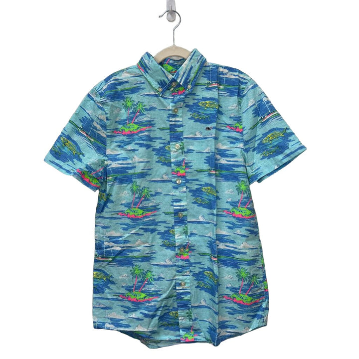 SS Collared Shirt / Ocean & Palm Trees