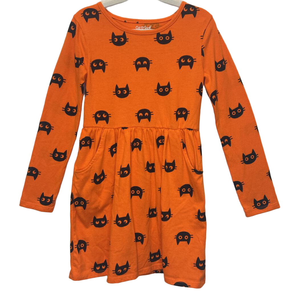 LS Cotton Dress / Cat Faces