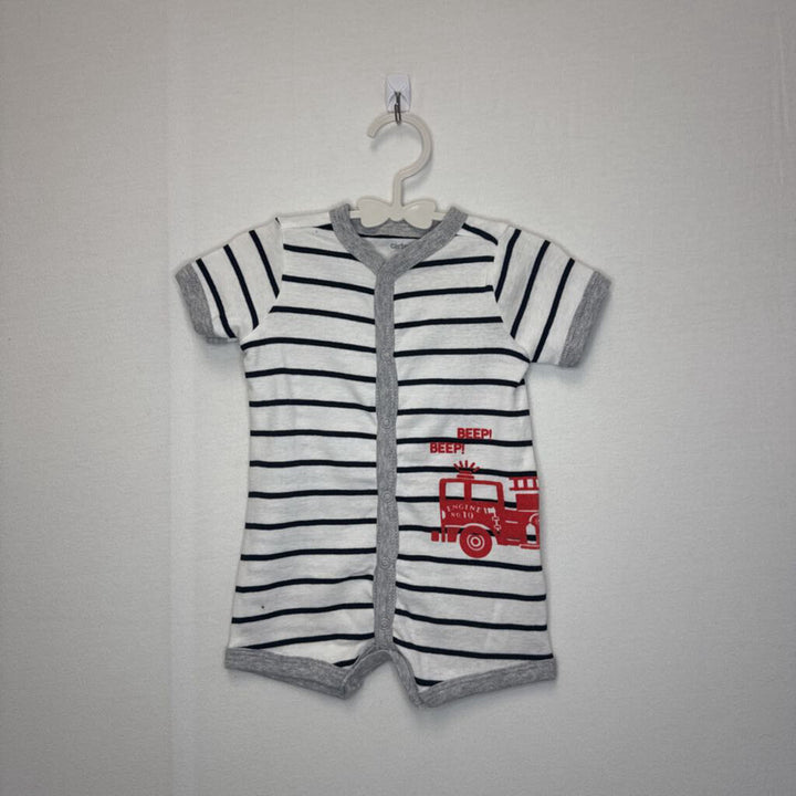 SS Striped Romper / Striped + Beep Beep!