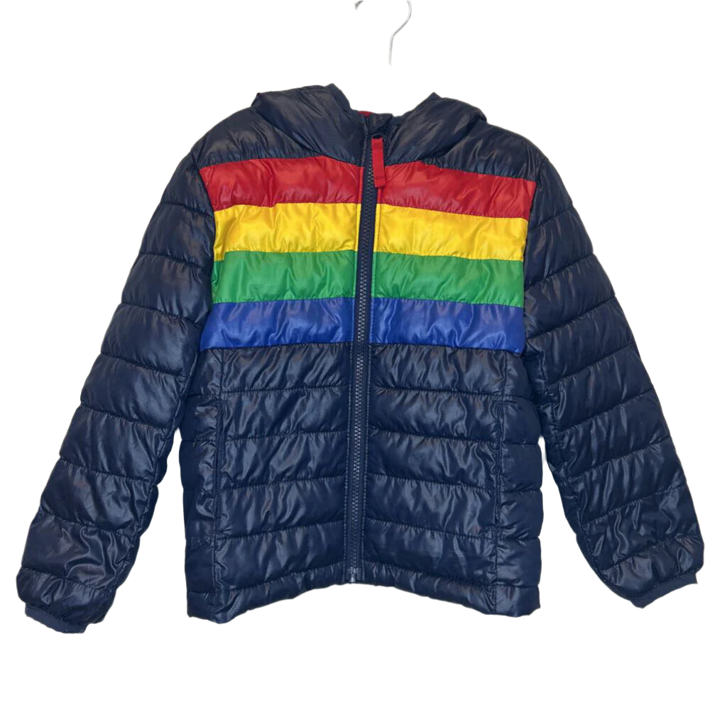 Zip Up Hooded Puffer Jacket / Stripes