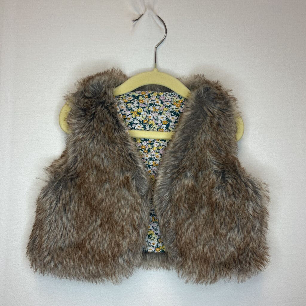 Fur Vest / Green Floral Lining